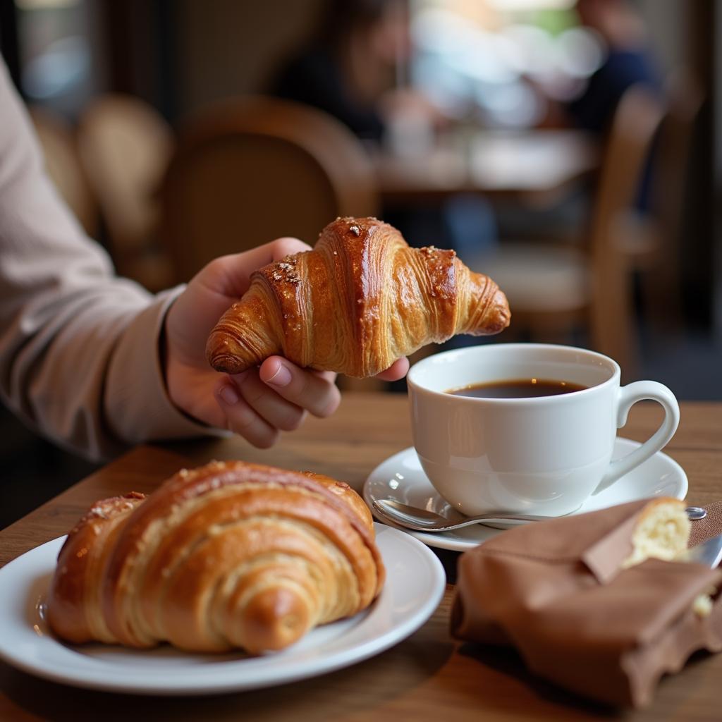 Thưởng thức Croissant với cà phê