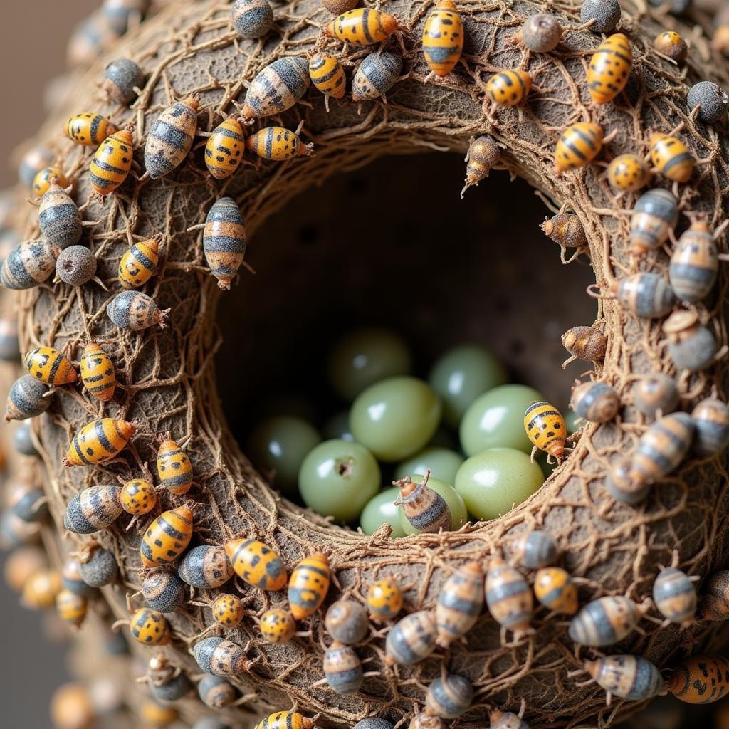 Swallow nest infested with swallow bugs