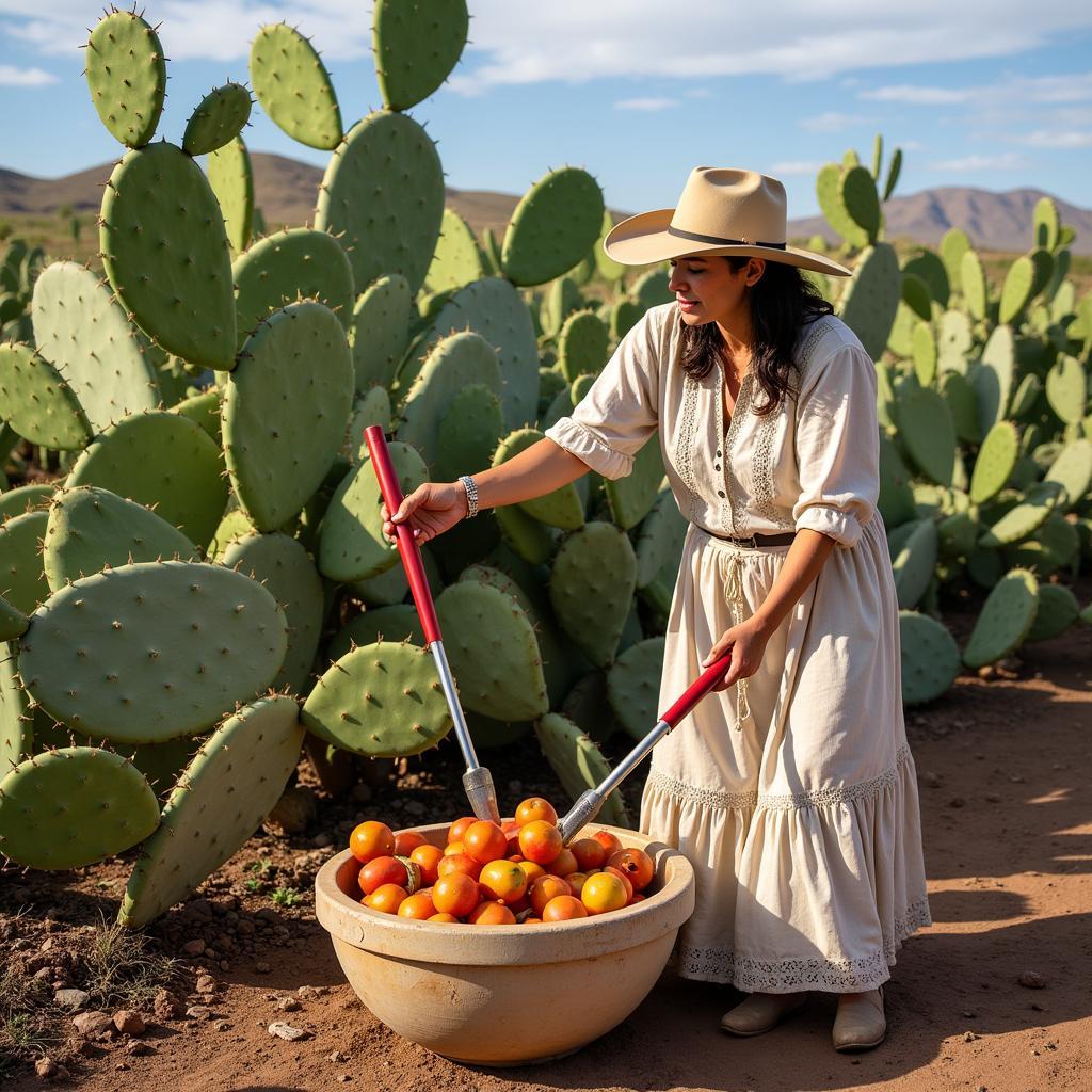 Traditional Harvesting of Old Mexico Prickly Pear