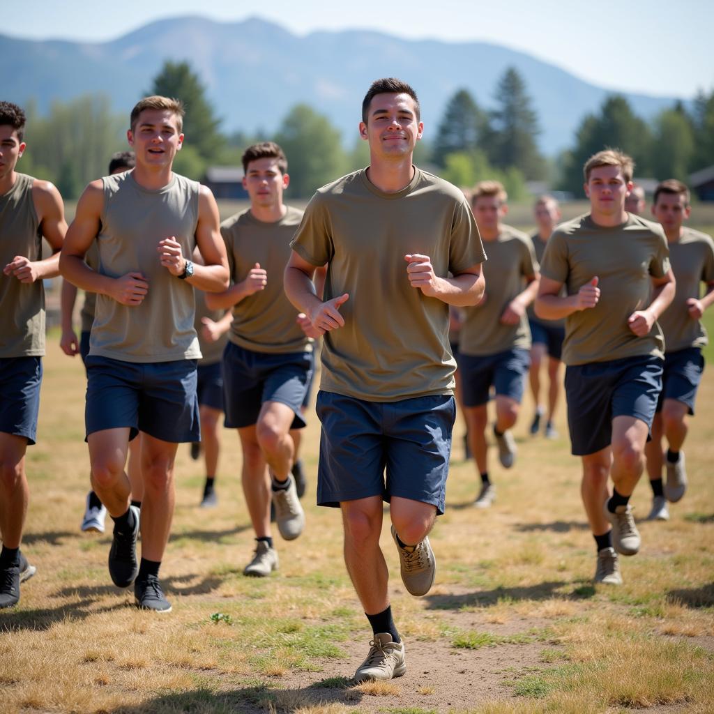 A teenage boy participating in a physical training session at a boot camp