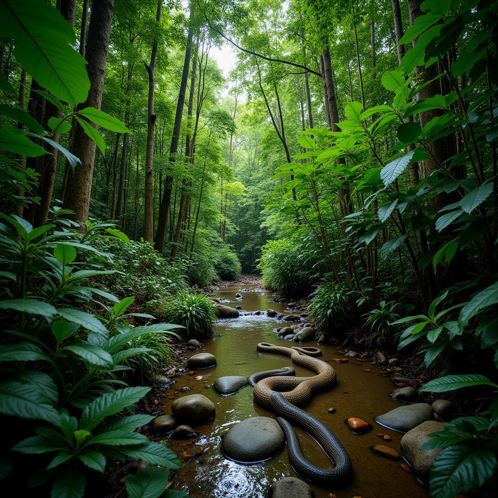 Trăn đất Borneo Python Eel sống trong môi trường ẩm ướt