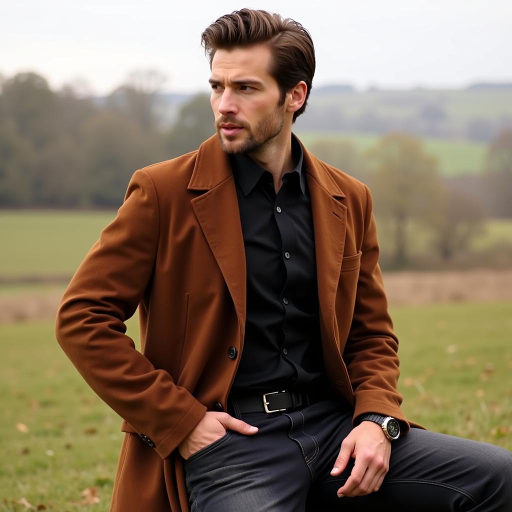 Tristan Tate in a Brown Suede Coat