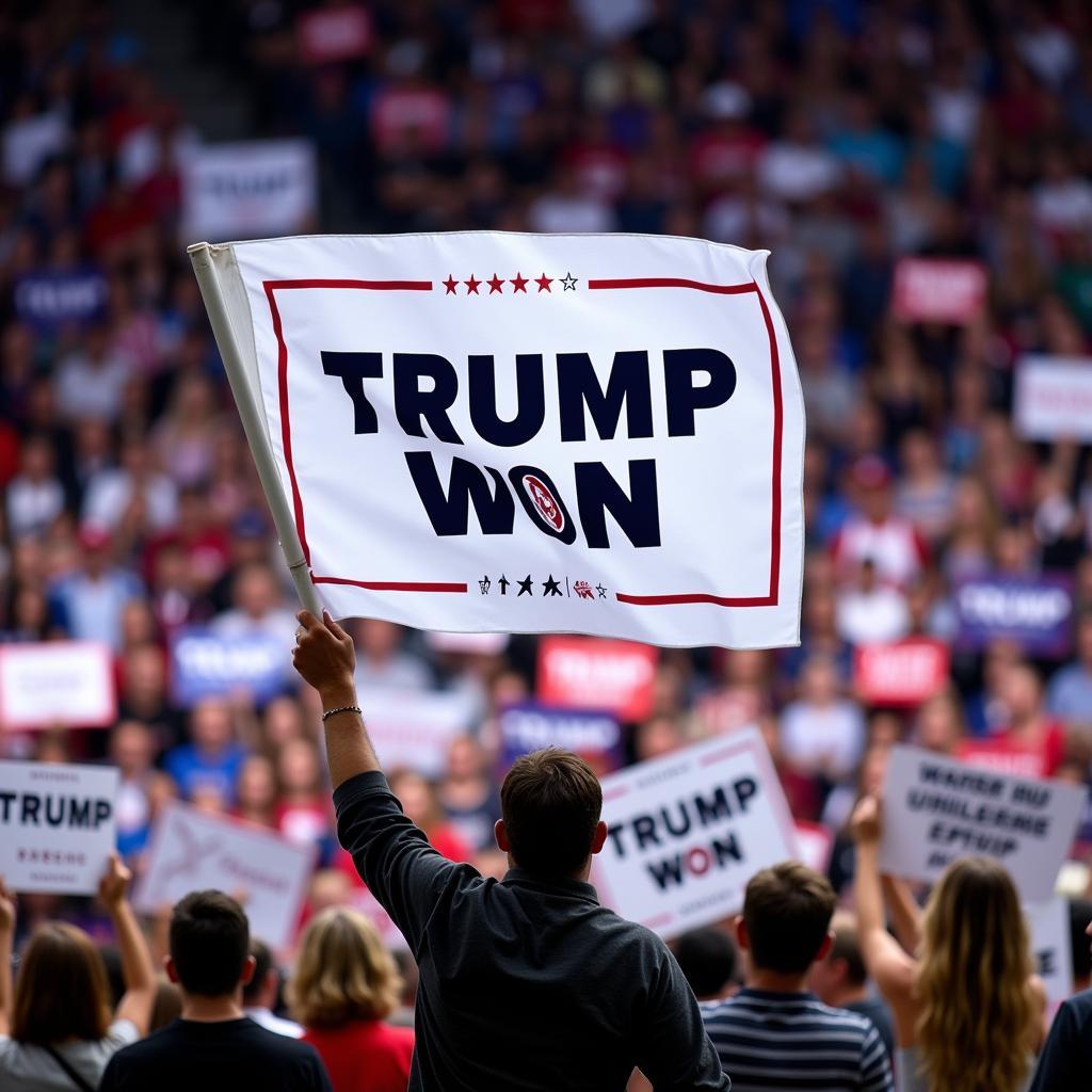 Trump Won flag prominently displayed at a political rally