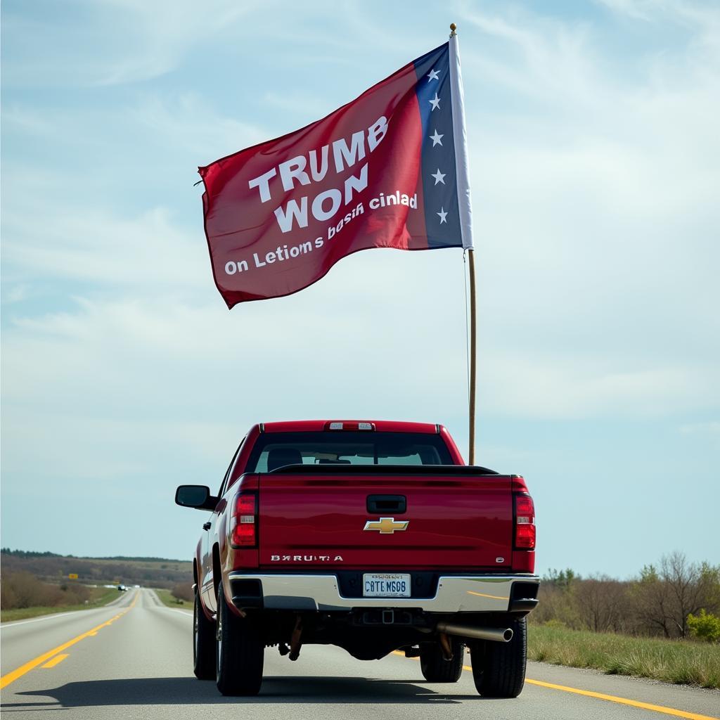 Trump Won flag displayed on the back of a pickup truck