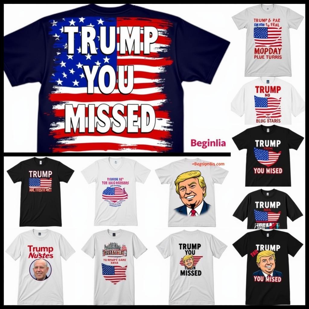 Close-up of different "Trump You Missed" t-shirt designs