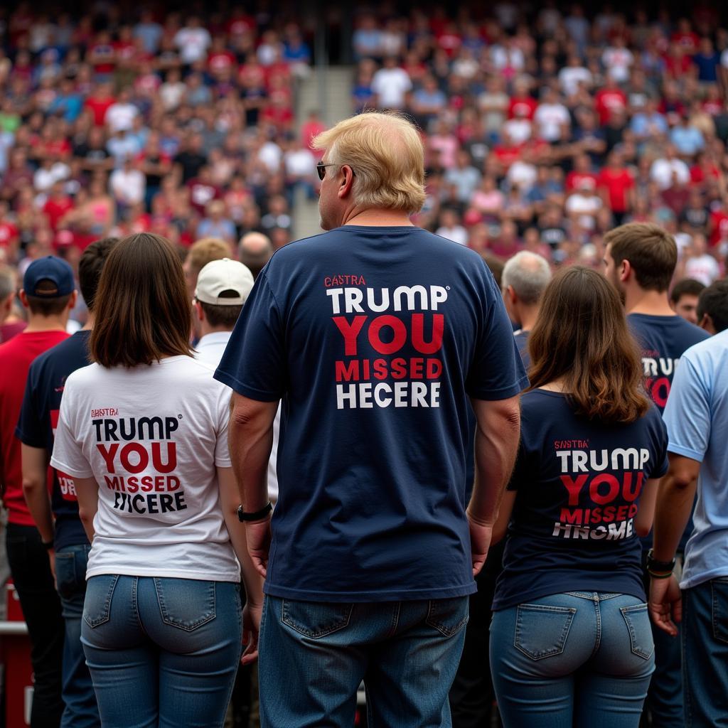 Supporters at a rally wearing "Trump You Missed" t-shirts