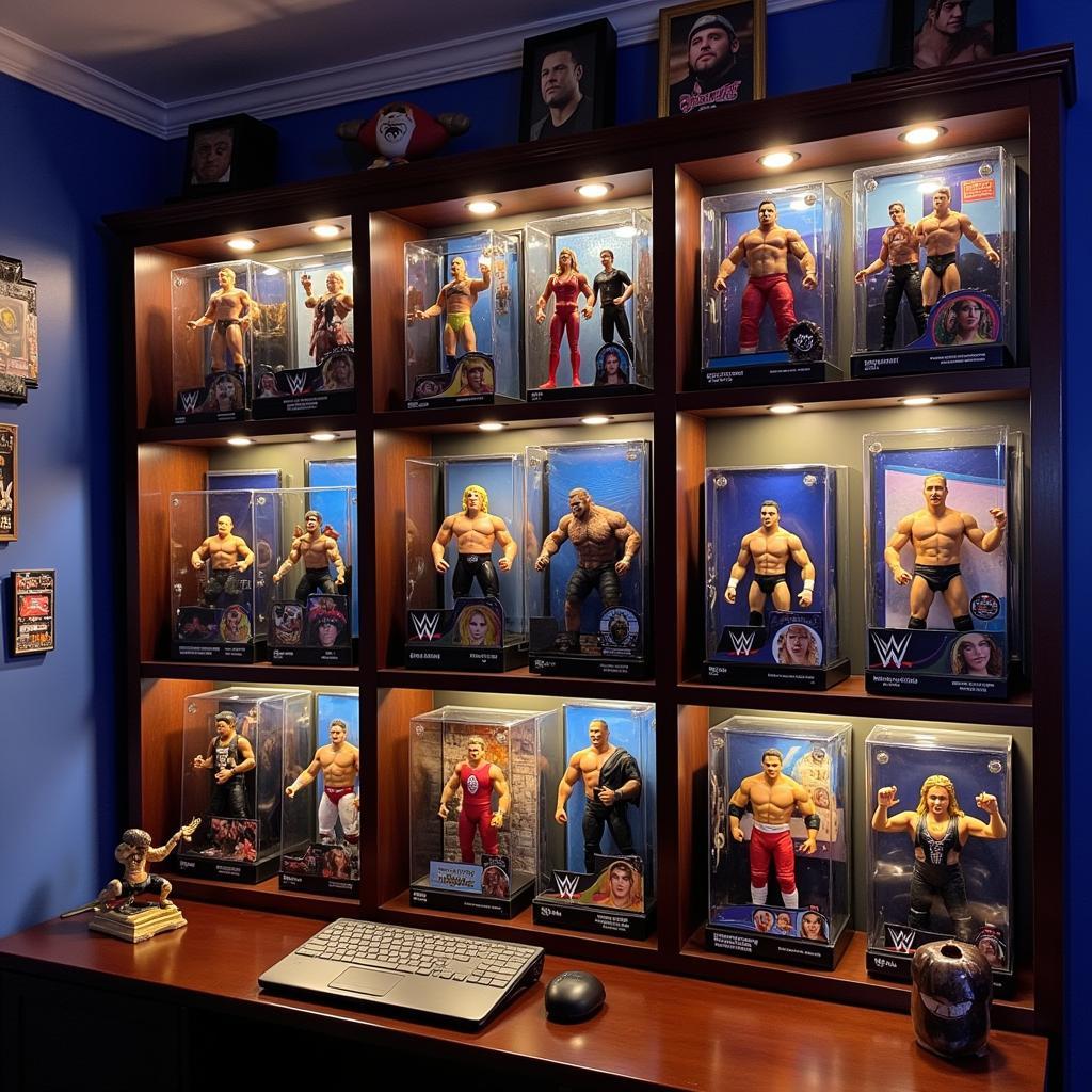 Trưng bày WWE action figure case trong phòng ngủ