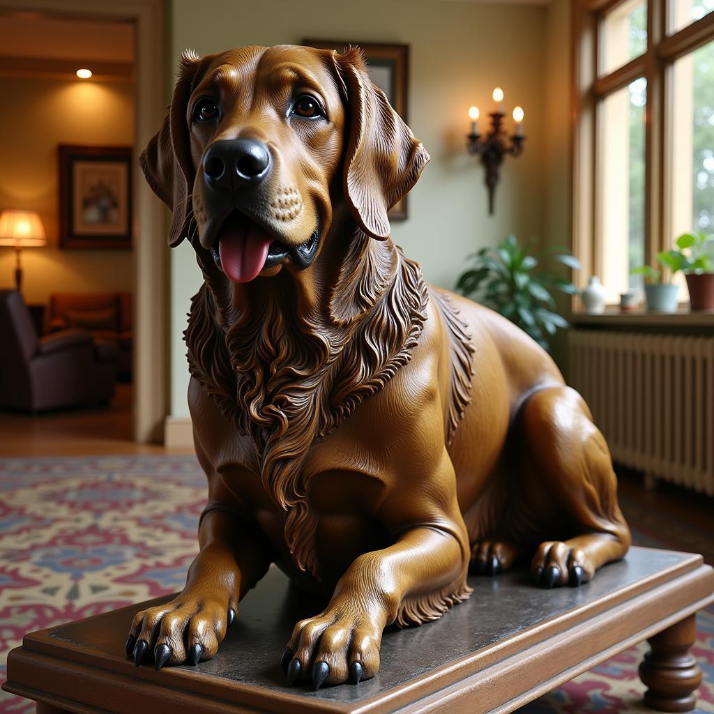 Tượng Đồng Vàng Life-Size Golden Retriever Statue Đẹp Mắt