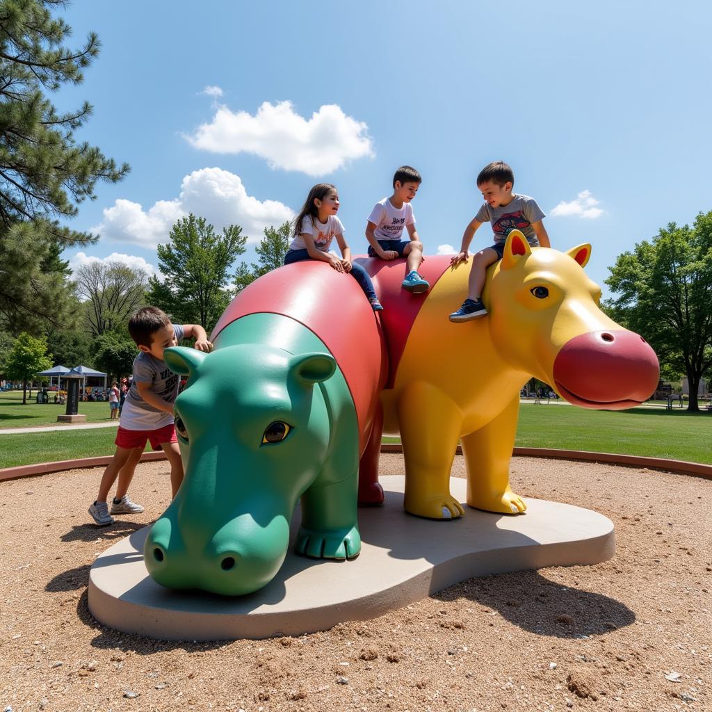 Concrete Hippo Statue for Kids