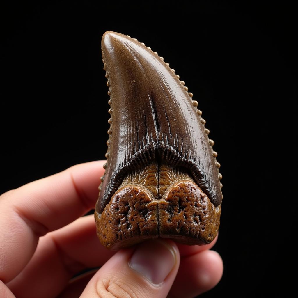 T Rex Tooth Fossil in Hand