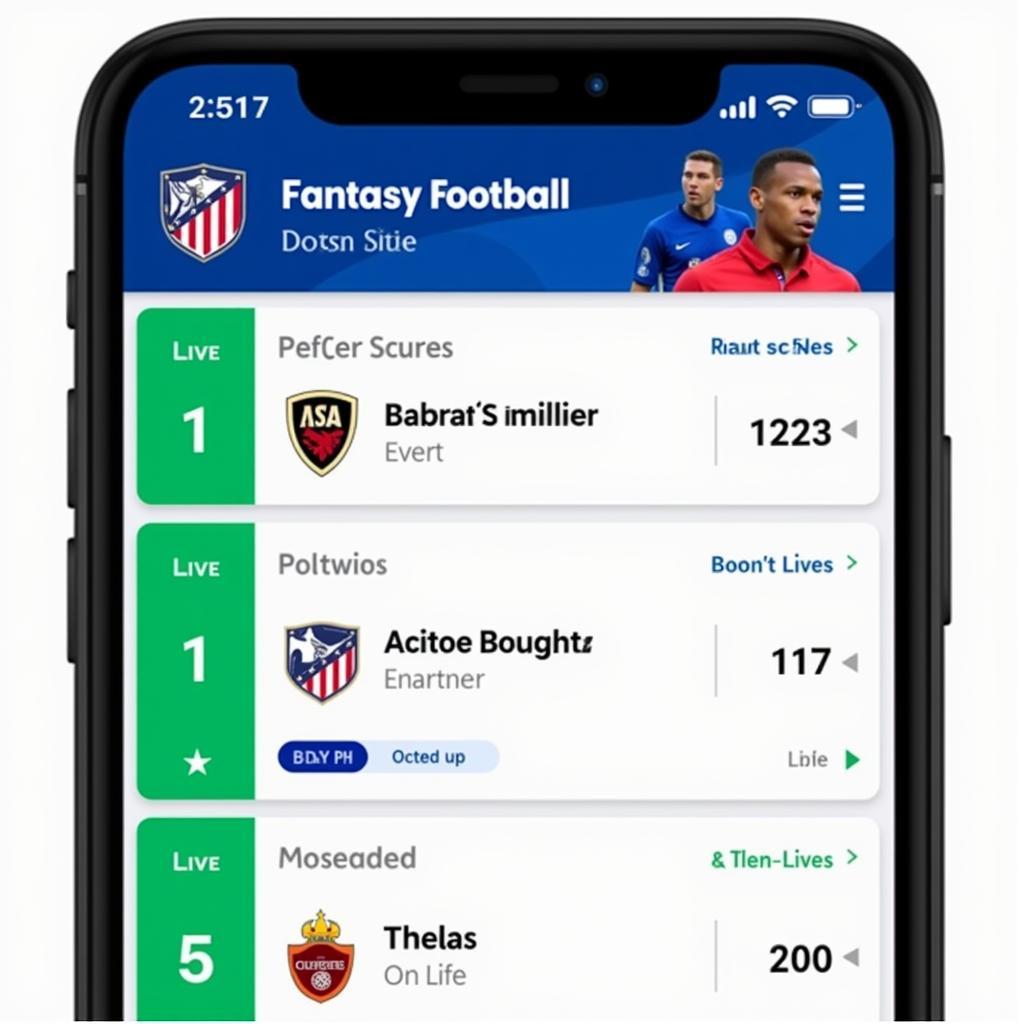 Theo dõi đội hình fantasy football trên ứng dụng điện thoại