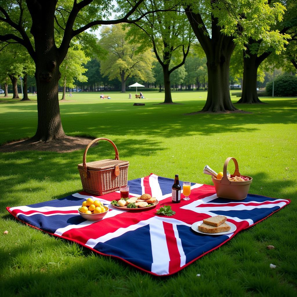 Union Jack blanket spread out for a picnic