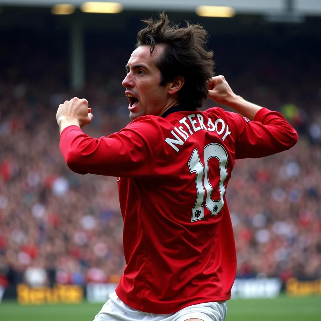 Van Nistelrooy Celebrating a Goal in his Iconic Number 10 Jersey