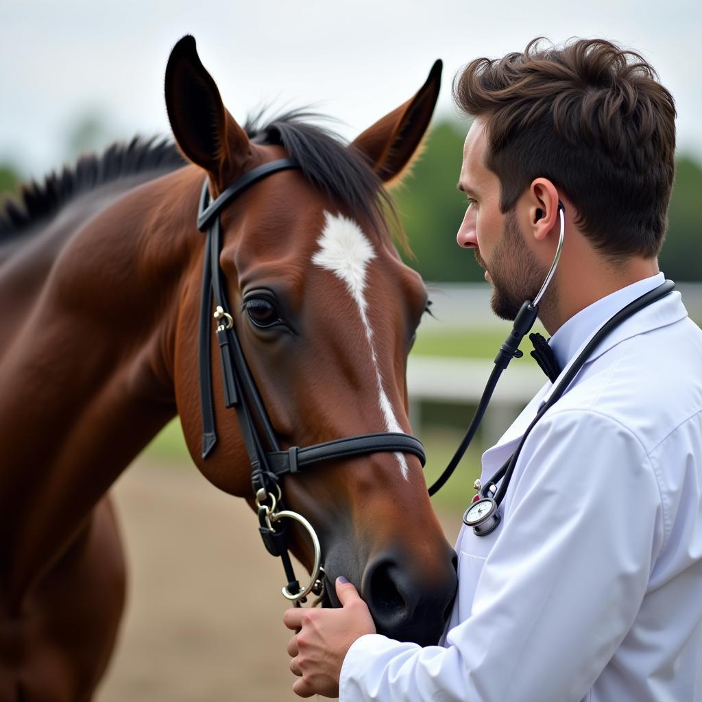 Veterinarian examining a racehorse