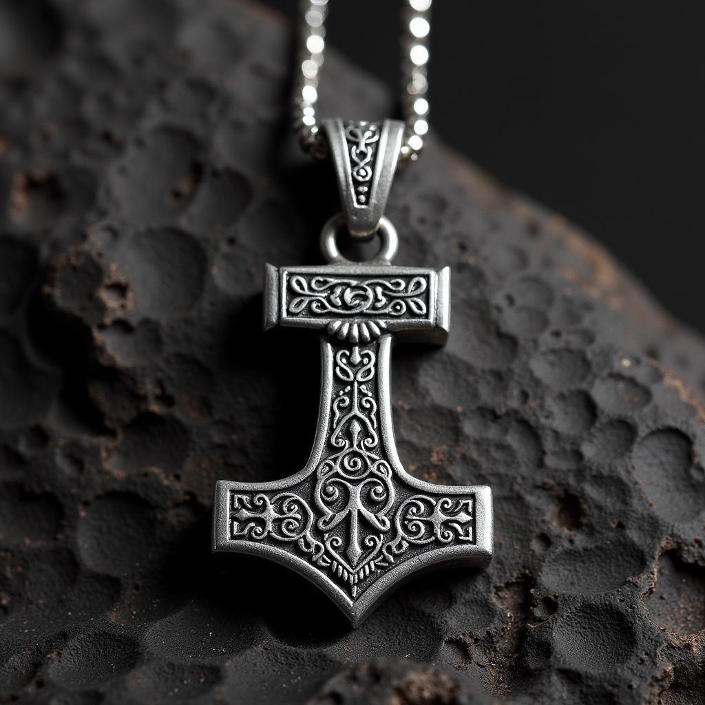 Viking necklace with Mjolnir hammer pendant