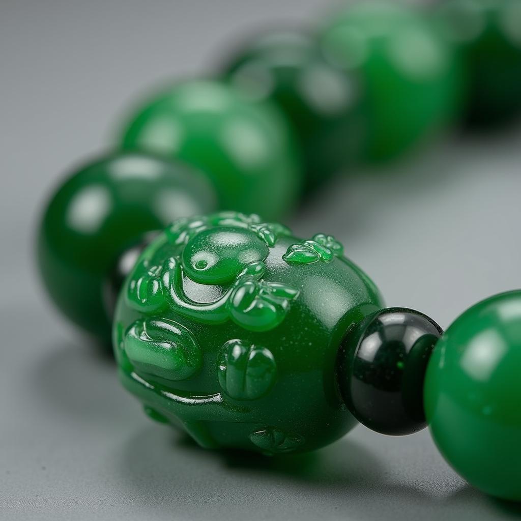 Authentic jade bead necklace with intricate carving