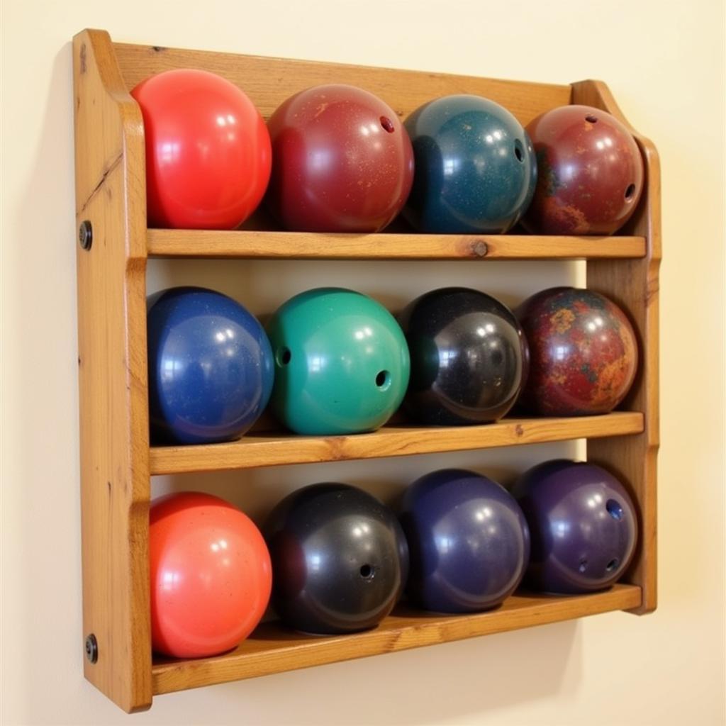 Space-saving wall-mounted bowling ball rack