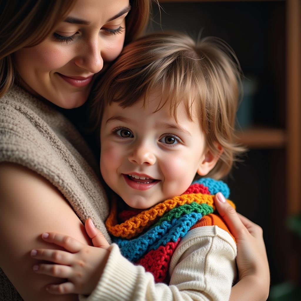 A mother's warm hug and a hand-knitted scarf