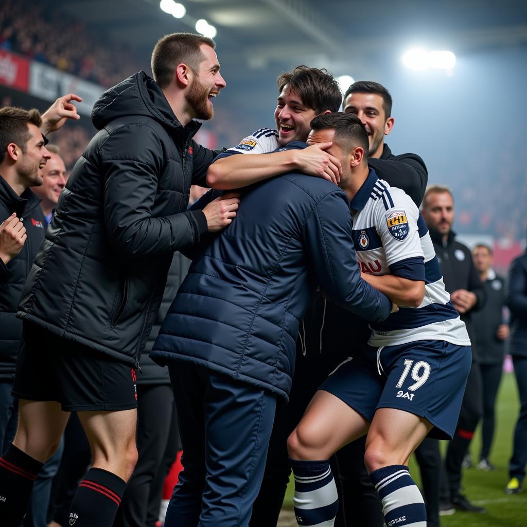 West Bromwich Albion fans ecstatically celebrating a goal scored by their team.