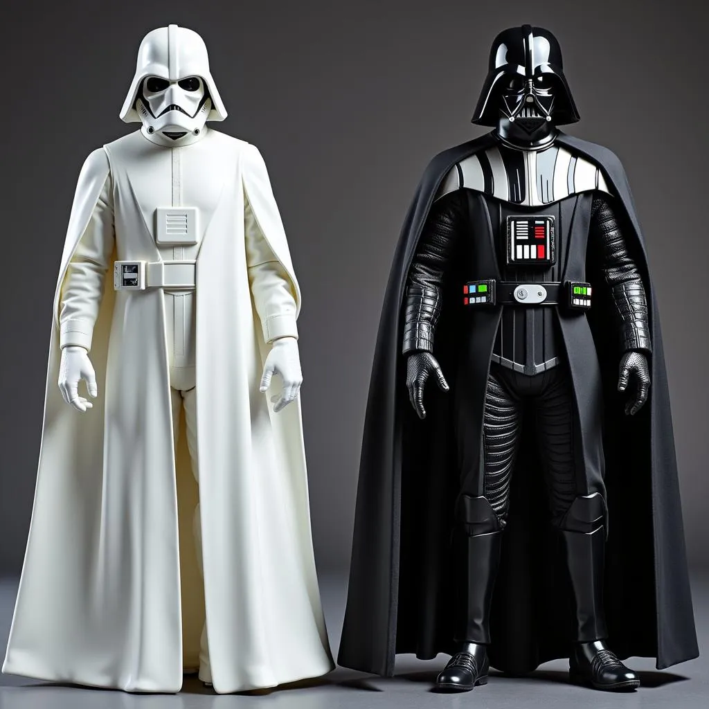 White Darth Vader figure bên cạnh Darth Vader đen