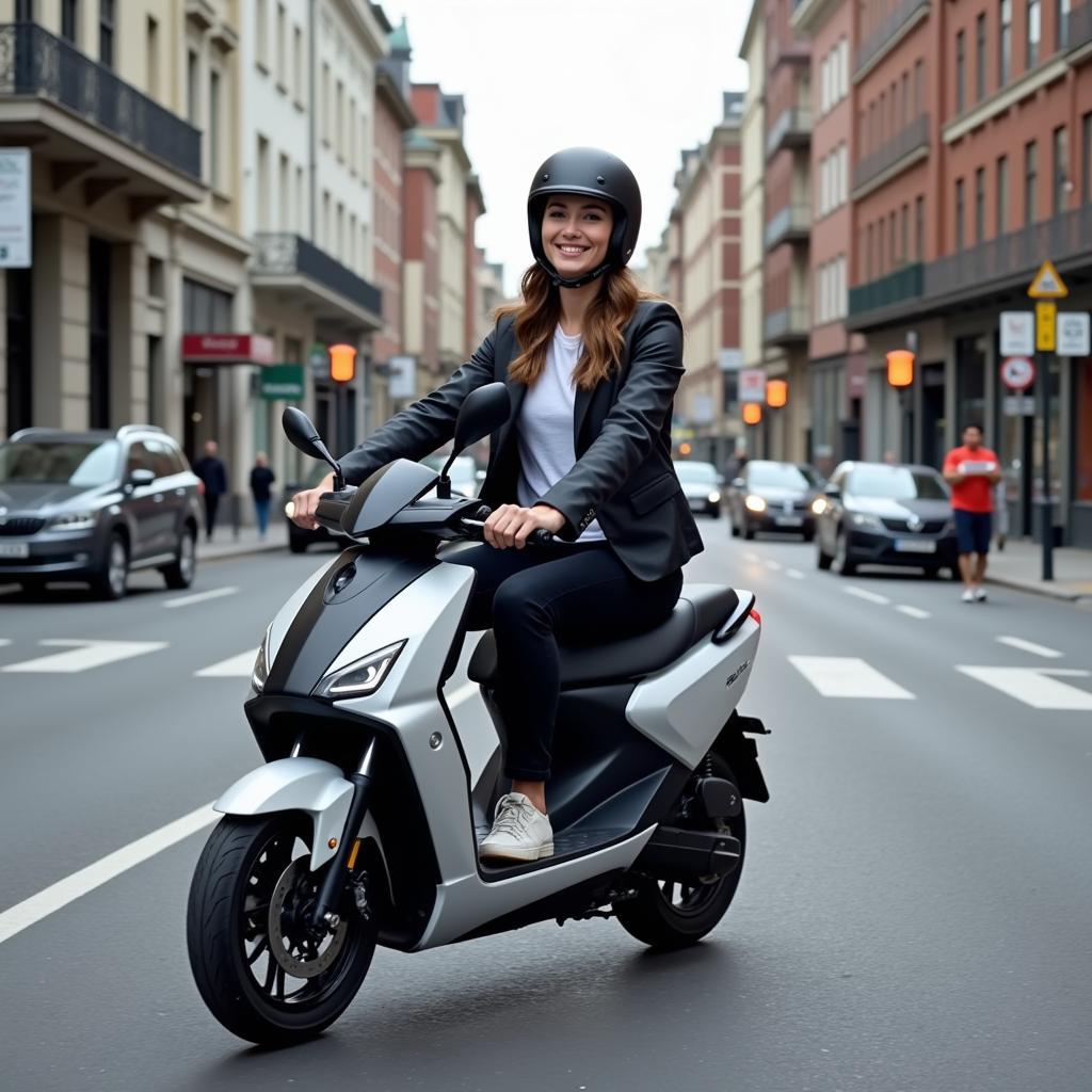 Xe boom electric moped di chuyển trên phố