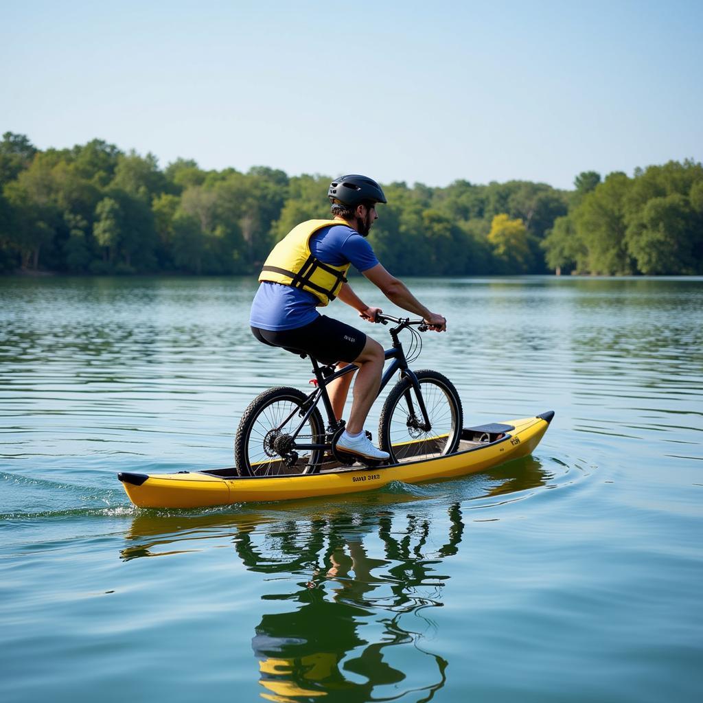 Xe đạp nước Bicycle Kayak lướt nhẹ trên mặt hồ xanh biếc