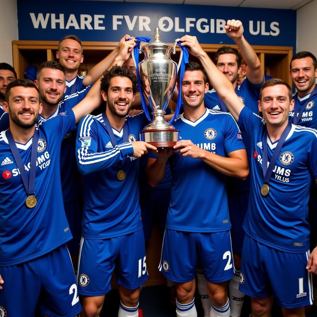 Chelsea players celebrating in the 12/13 kit after winning the Europa League