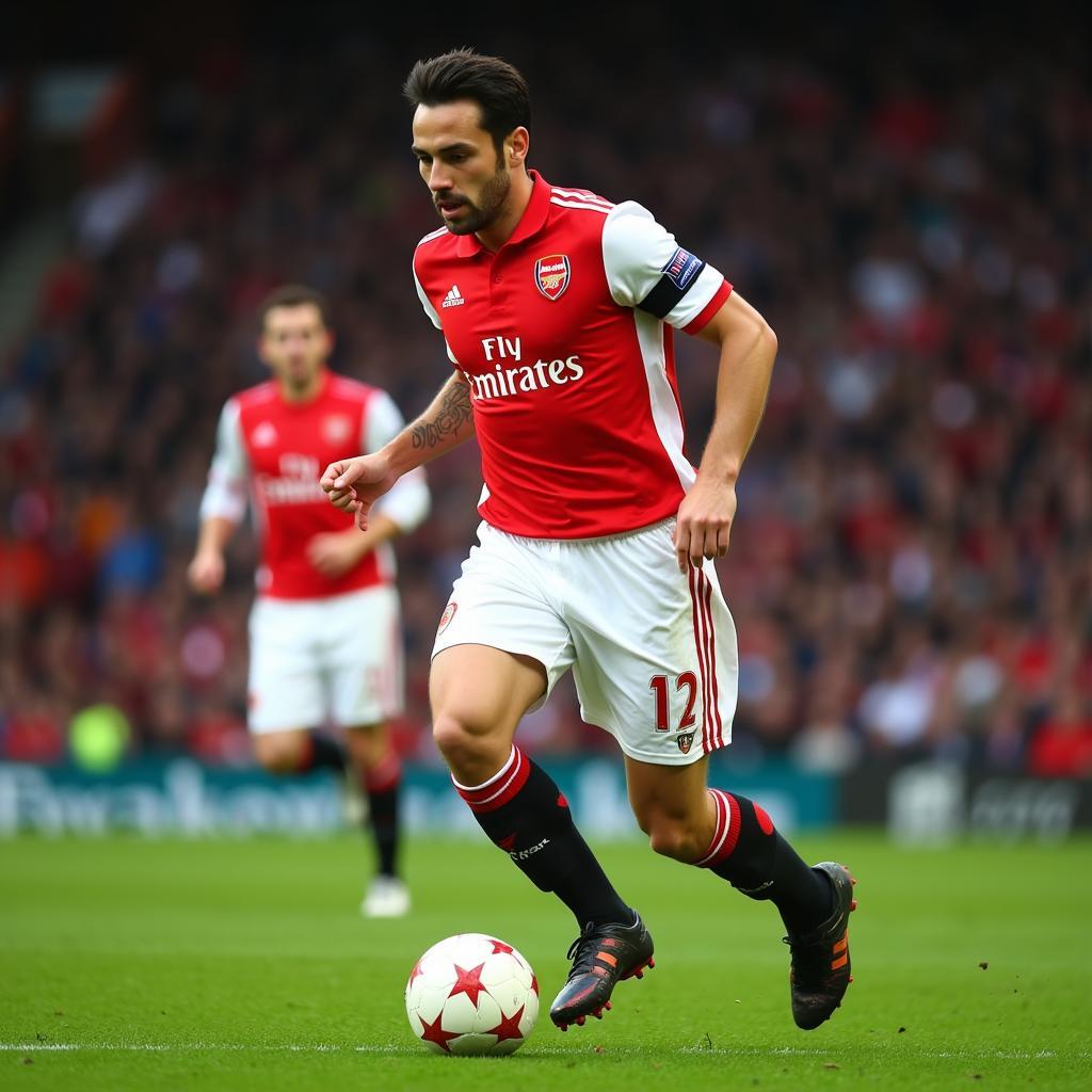 Cesc Fabregas wearing the 2008 Arsenal kit during a match.