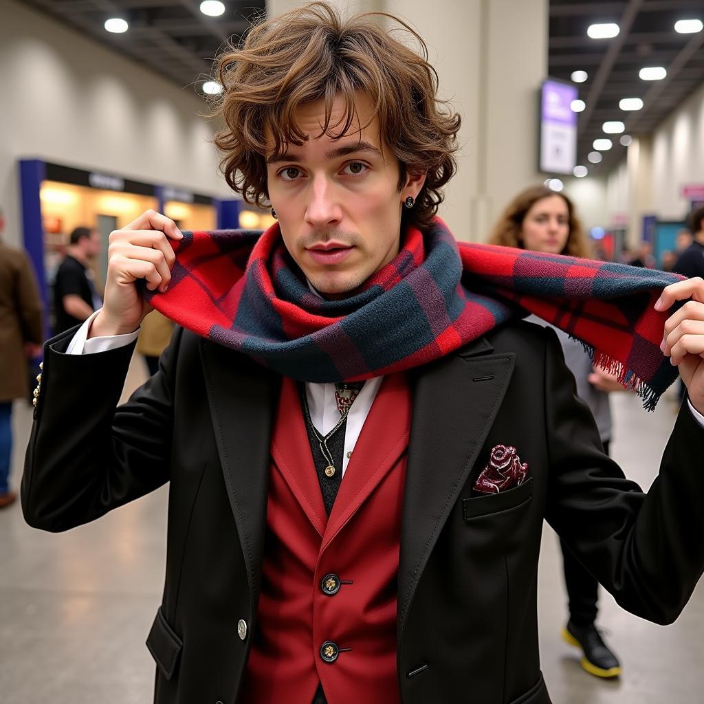 Cosplayer wearing the 4th Doctor's scarf