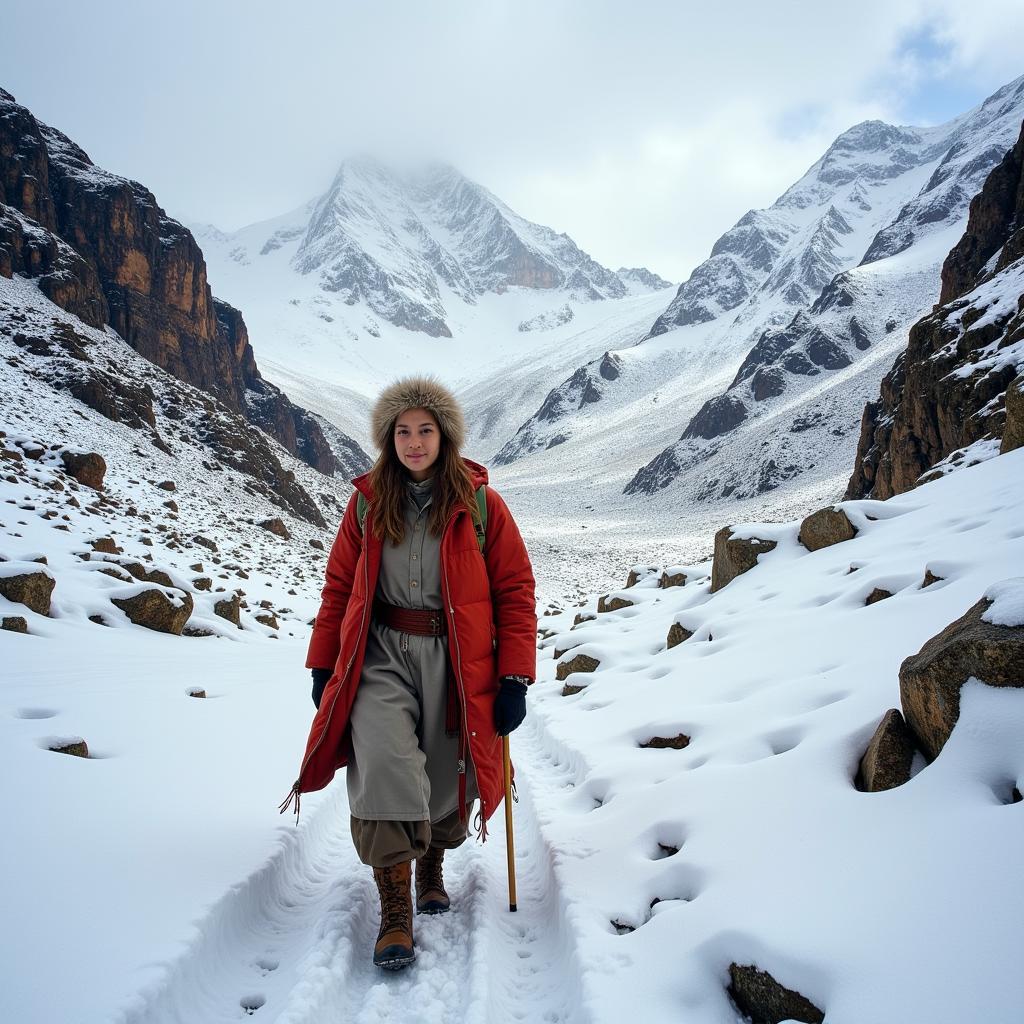 Alexandra David-Néel crossing the Himalayas