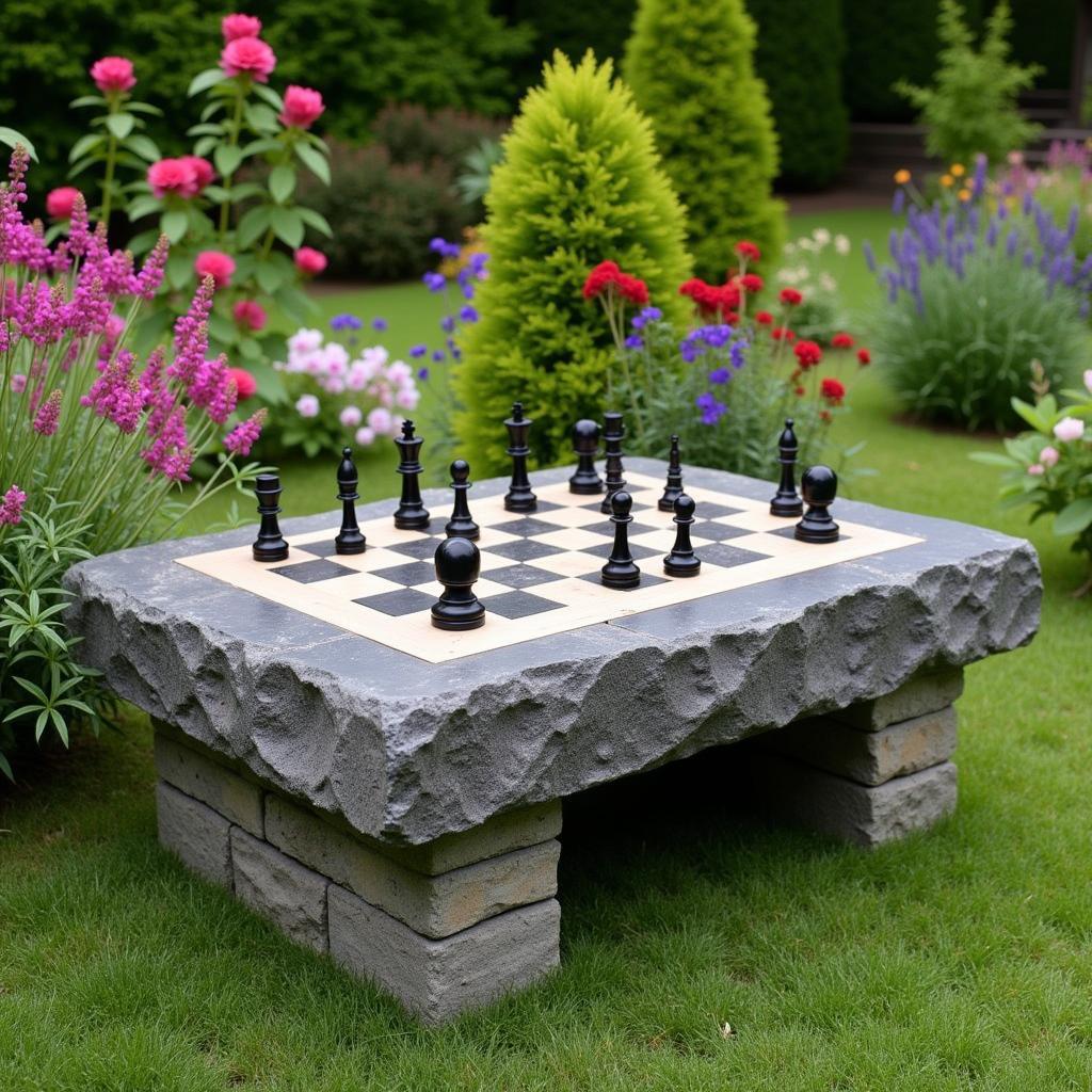 Stone Chess Table in a Garden