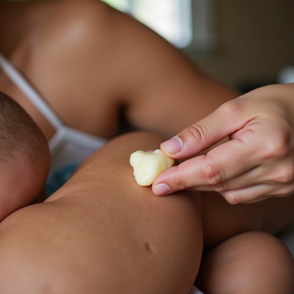 Application du beurre de karité sur la peau de bébé