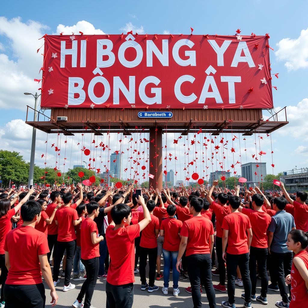 Người hâm mộ "Đội Bóng Đá" tập trung quanh billboard tại Bartlett