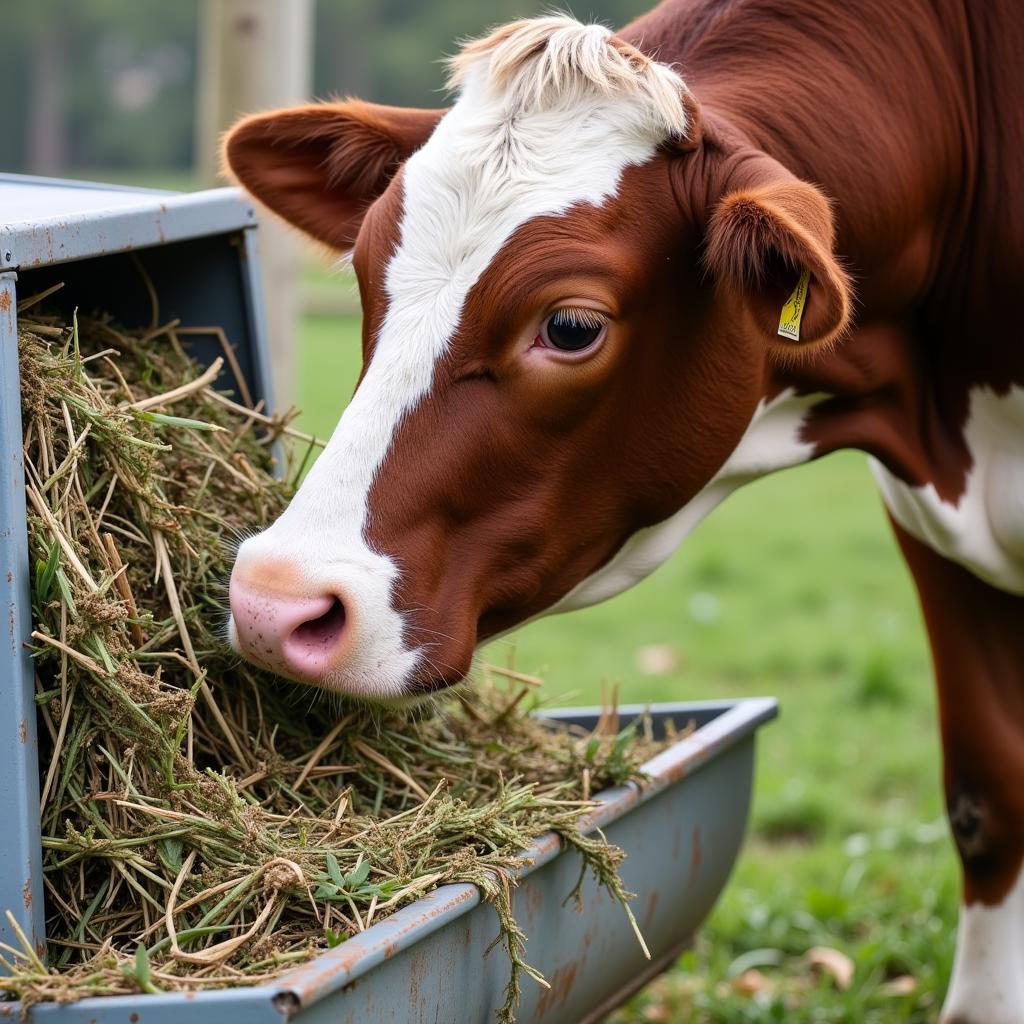 Cow Eating Hay with Apple Cider Vinegar Sprinkled On Top