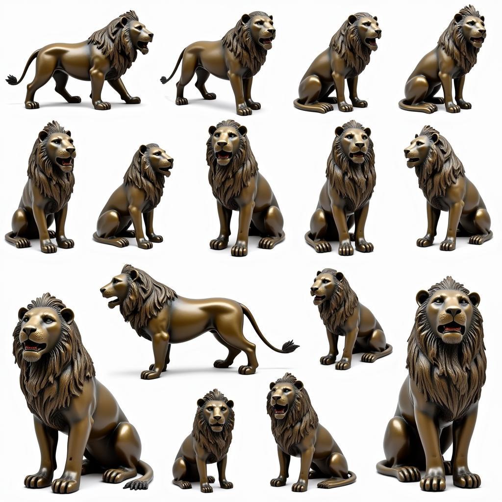 Diverse Collection of Bronze Lion Statues