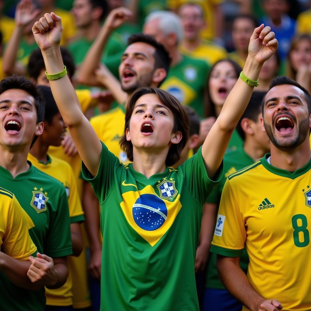 Brazilian fans showing their support during the 2018 World Cup