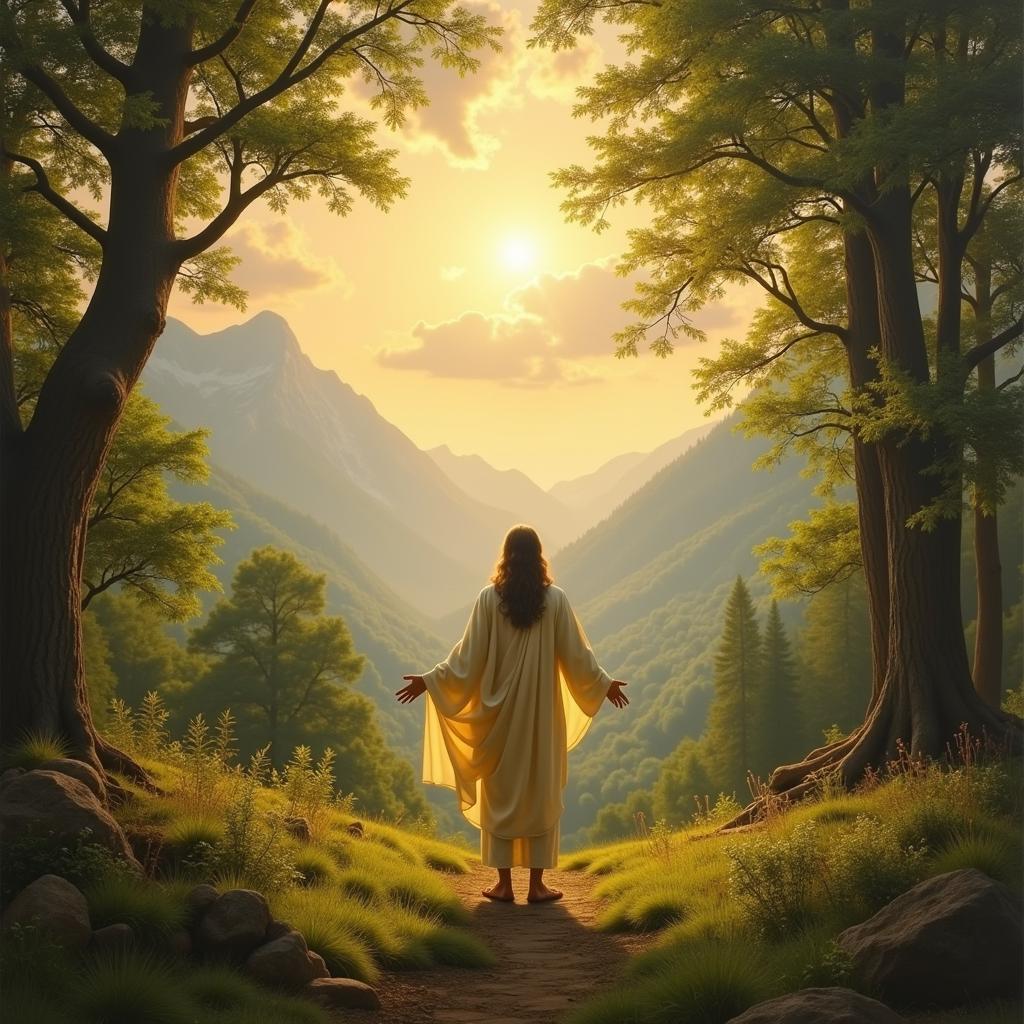 Jesus painting in a natural setting