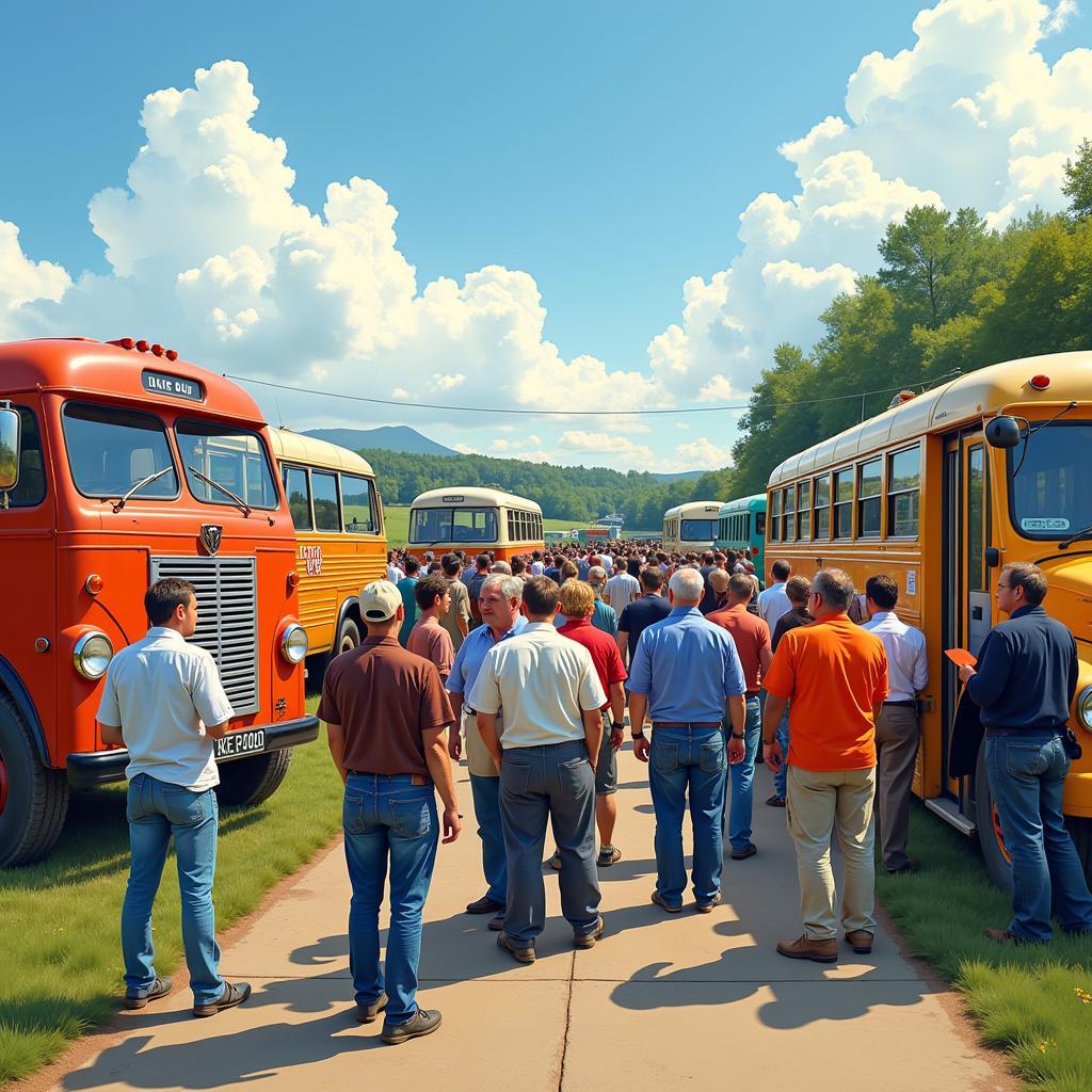 Bus fans gathering at a bus rally