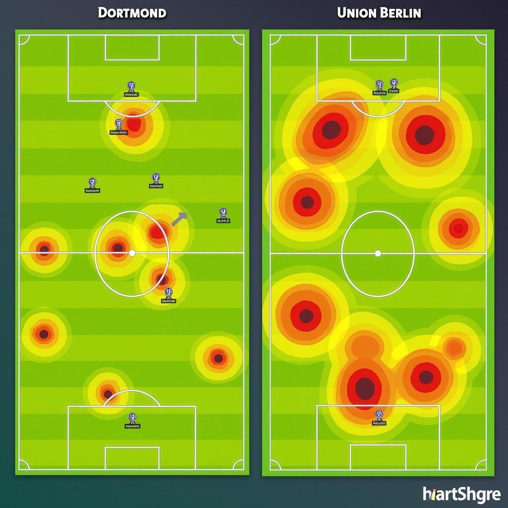 Heatmaps showing player movement and activity during the match