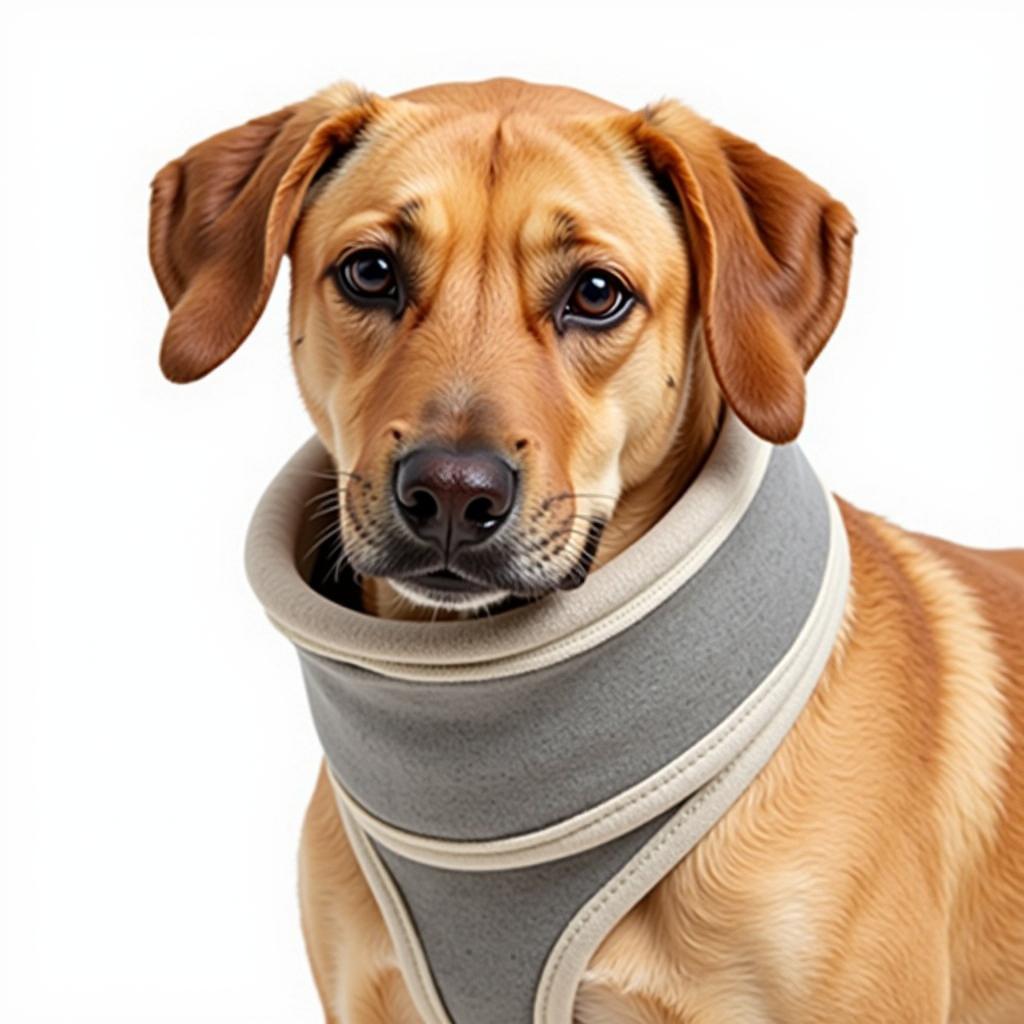 Dog wearing a neck brace to prevent licking wounds