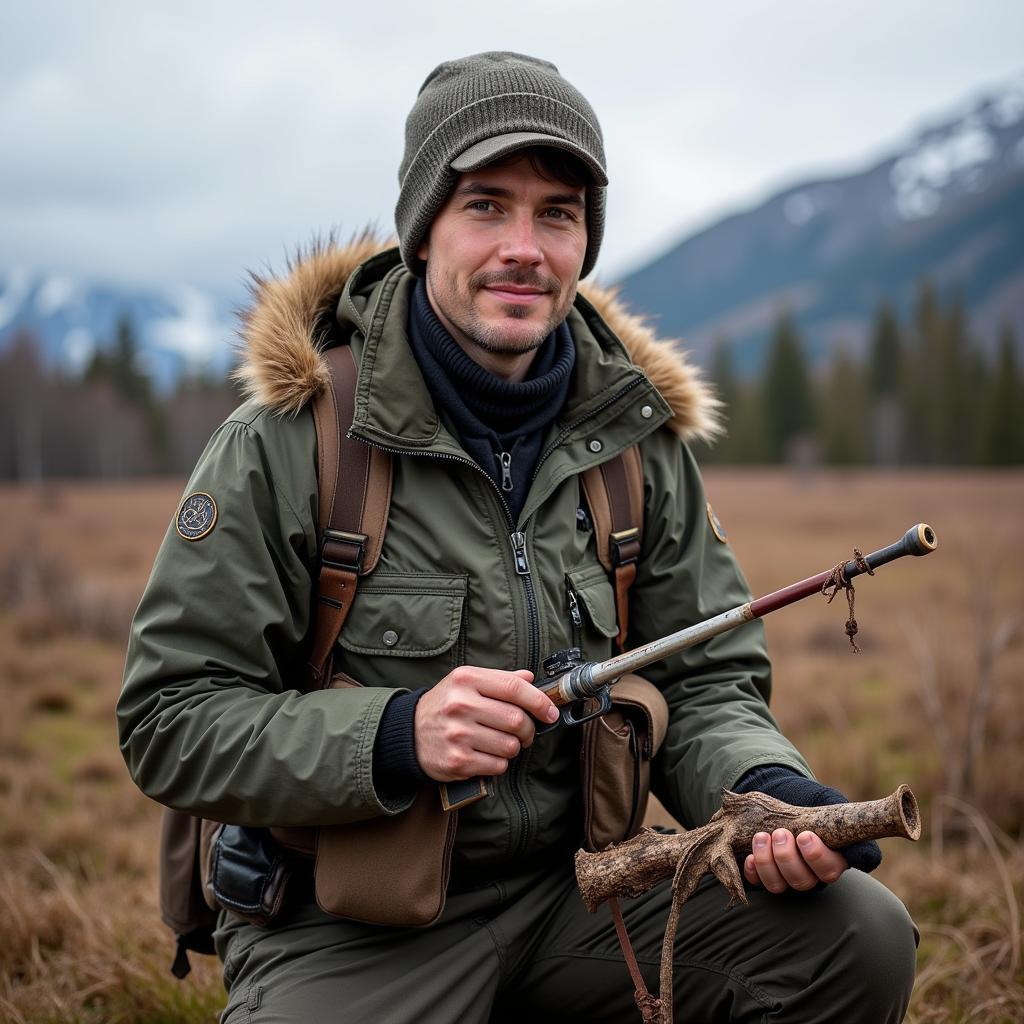 Cole Sturgis demonstrating his hunting and trapping skills