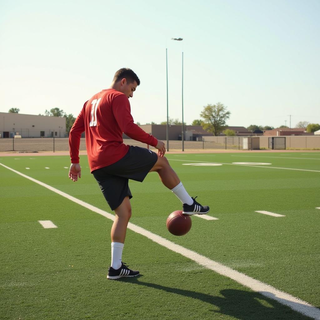 Cole Sturgis practicing field goals