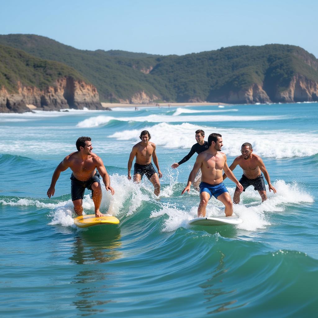 Surfers Riding Country Surfboards Together