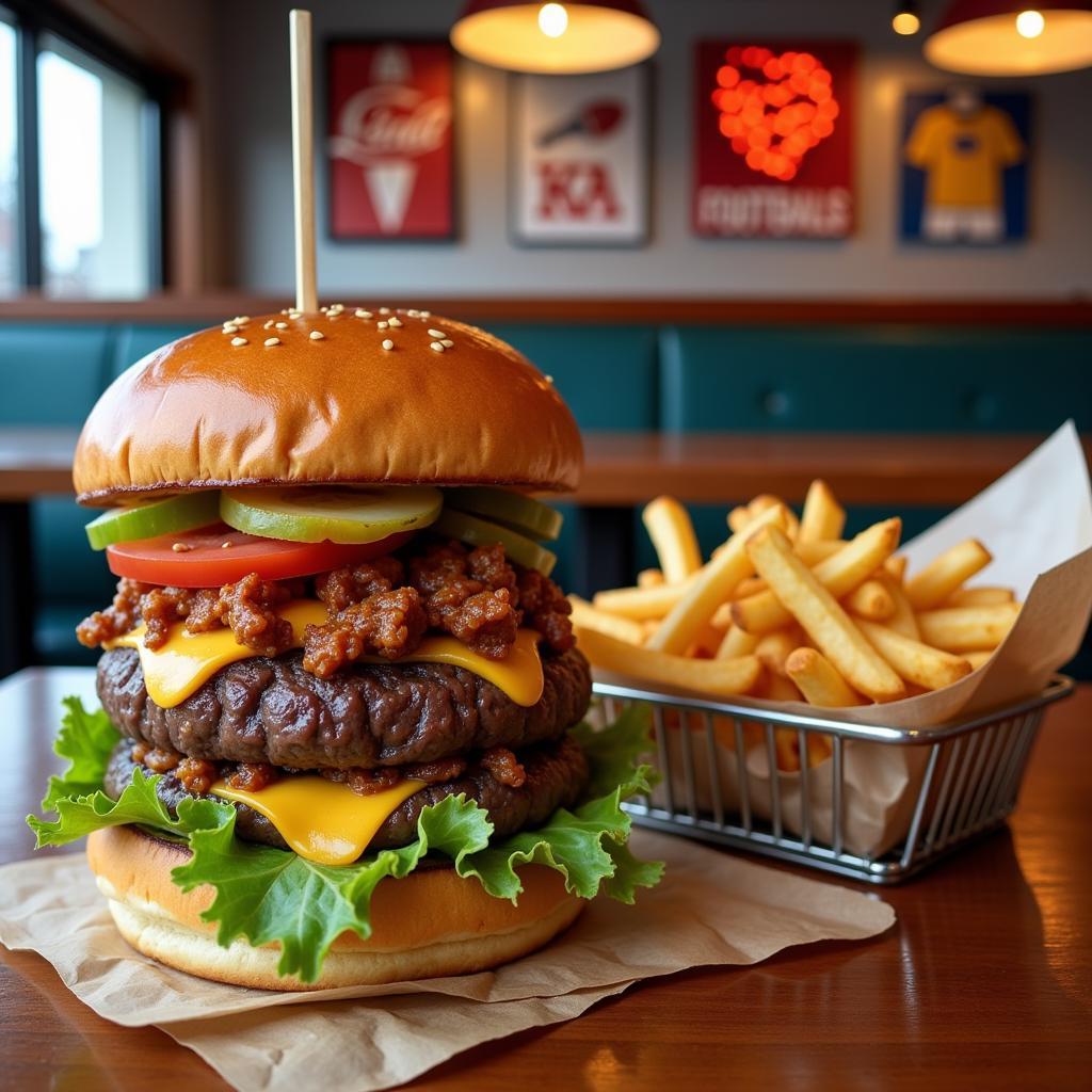 Burger và Khoai Tây Chiên tại Dans Diner