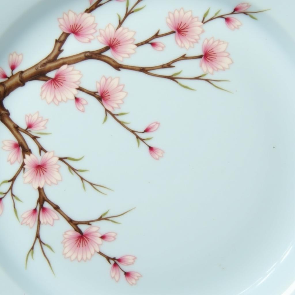 Hand-painted Japanese plate with cherry blossom motif