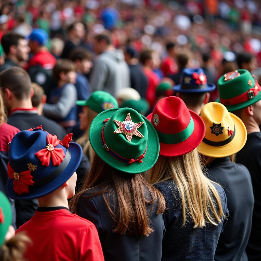 Fans Wearing Brooch Hats at a Game