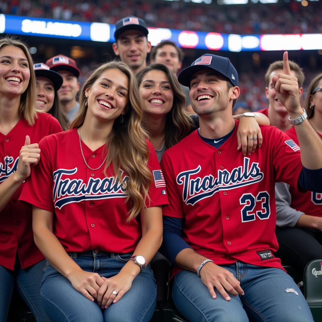 Fans proudly displaying their Mike Trout World Baseball Classic jerseys