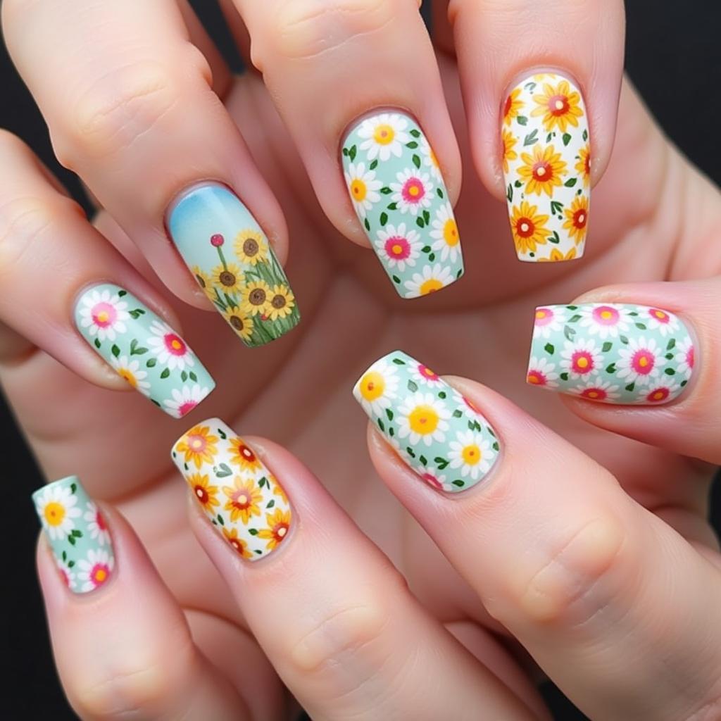 Floral 60s Nail Designs