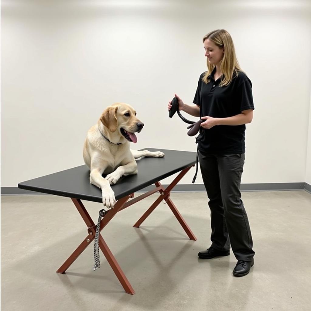 Force Fetch Table Setup with Dog and Trainer