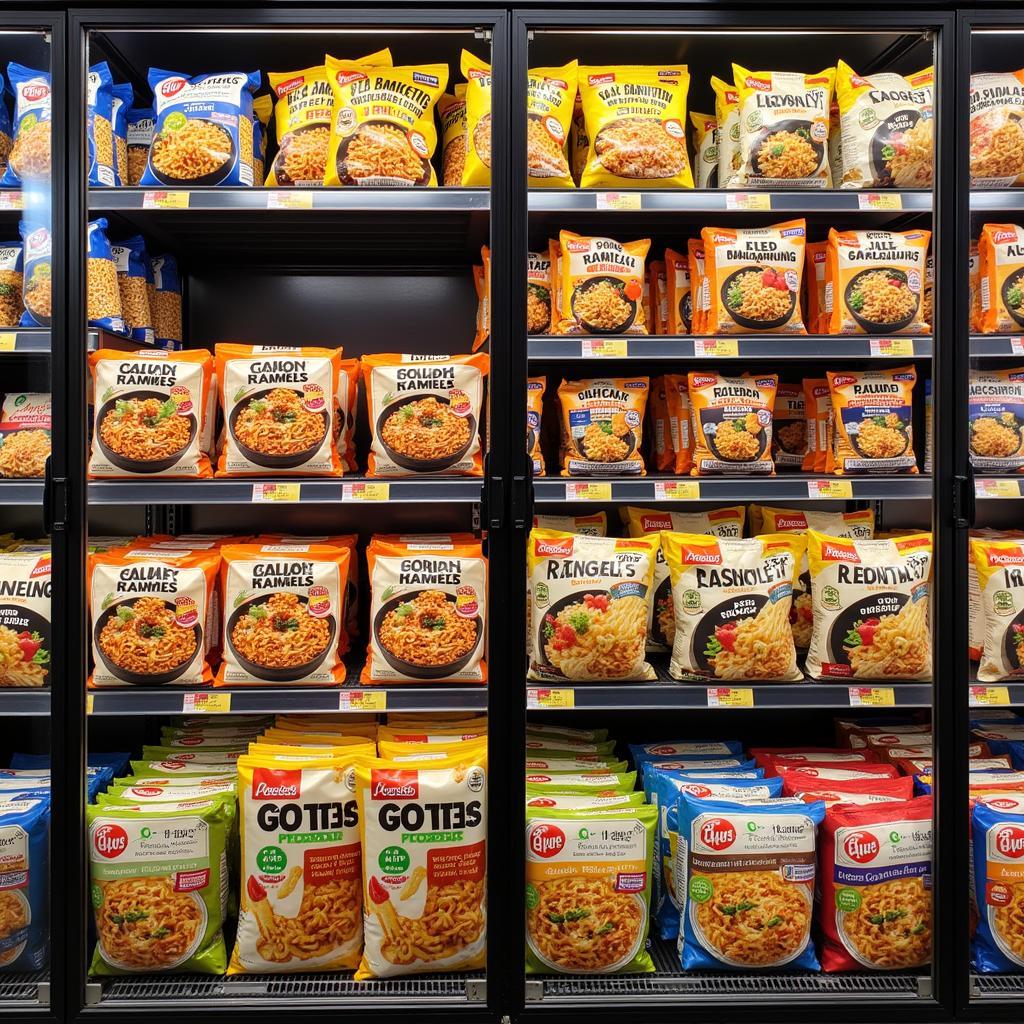 Various Frozen Ramen Packs on Display